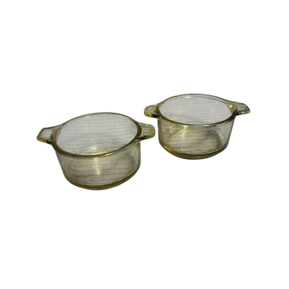 Vintage Pyr-O-Rey Dynaware‎ Amber Glass Ramekins Set of 2 Mexico Baking Dishes
